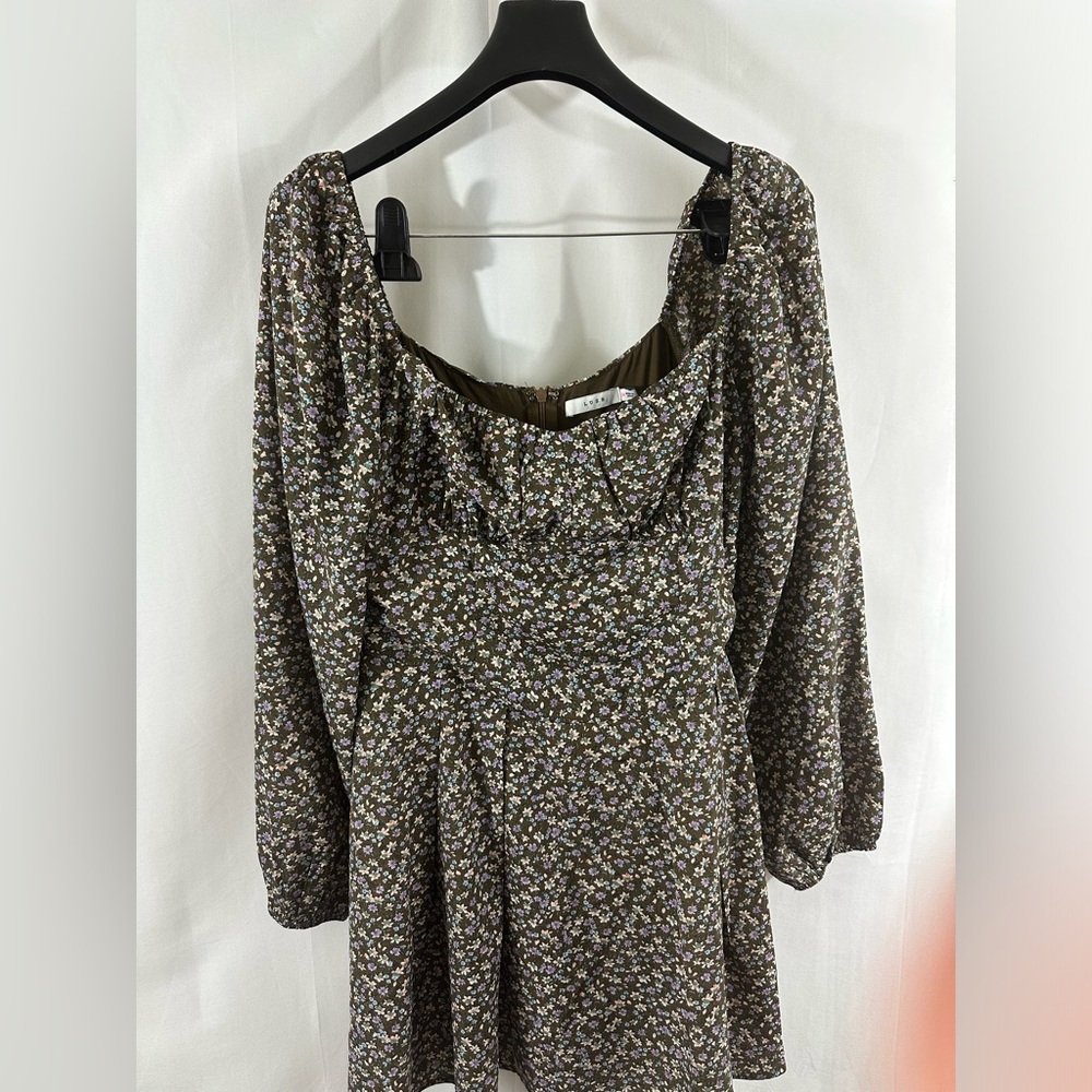 Lush Floral Print Long Puff Sleeve Minidress Women’s Medium